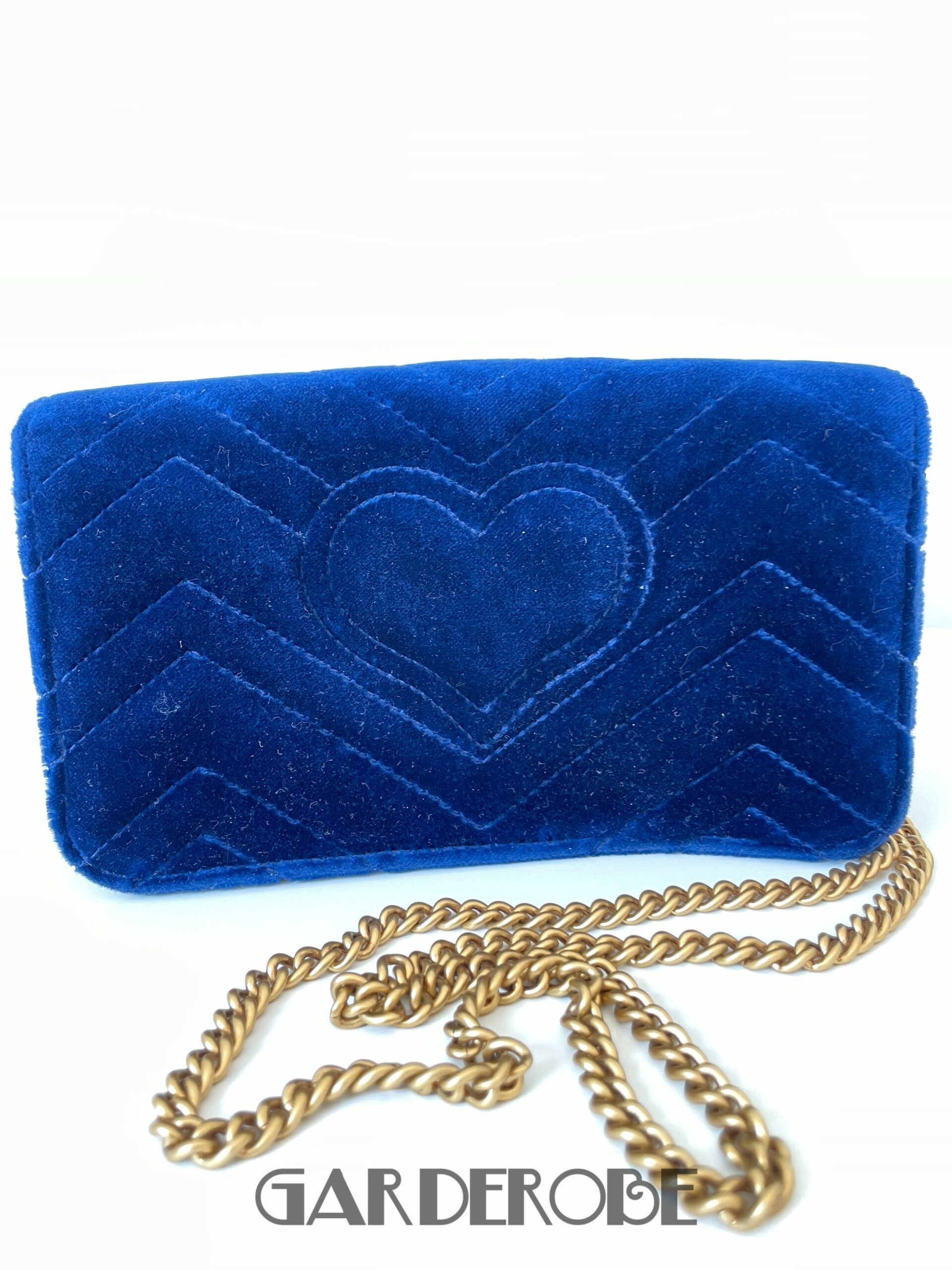Een deel Schande elf Gucci GG Marmont tasje in blauw fluweel en leder - Garderobe Vintage  Kortrijk